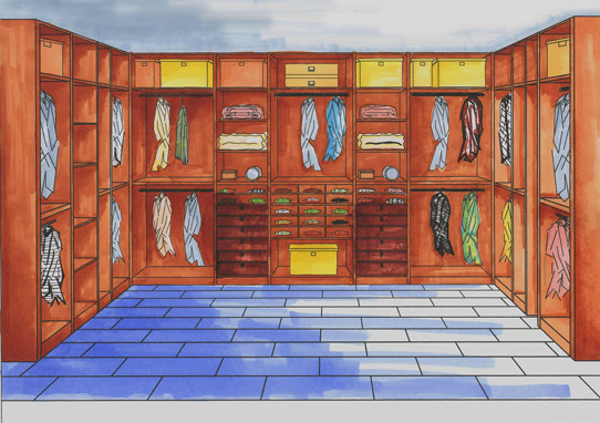 Diseño de vestidor a medida en acuarela